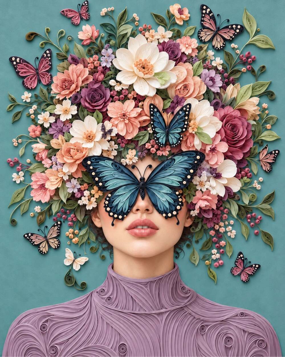 8x10 Black Framed Butterfly Woman Floral Art Print